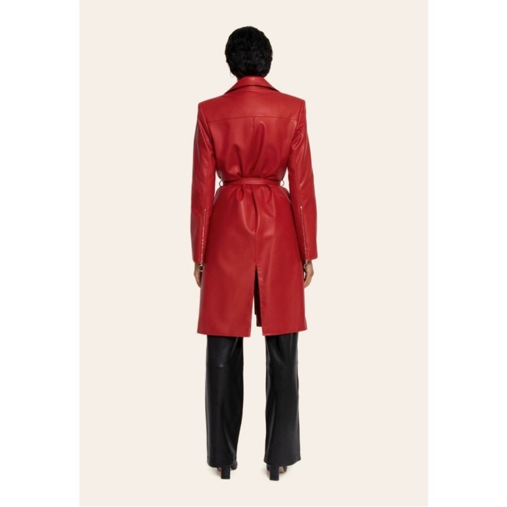 Orseund Iris Red Vegan Leather Belted Trench Coat Jacket Statement Designer L - Picture 15 of 15